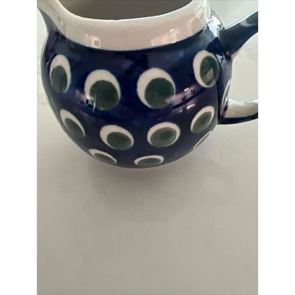 Bolselawiec Blue Green Dot 3” Pottery Pitcher Made in Poland - Picture 7 of 8